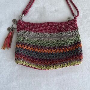 The SAK Crochet Striped Bag Crossbody Purse Knit Boho Rainbow Hippie Clean